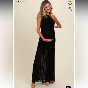 Pinkblush Black Ruched Mesh One Shoulder Maternity Maxi Dress
